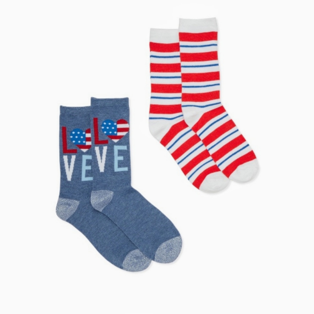 Women's Patriotic Socks 2 Pair Crew